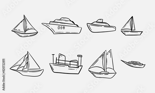 boat handrawn doodle illustrations vector set photo