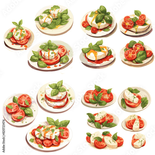 Collection of individual elements of Italian breakfast bruschetta on a plate
