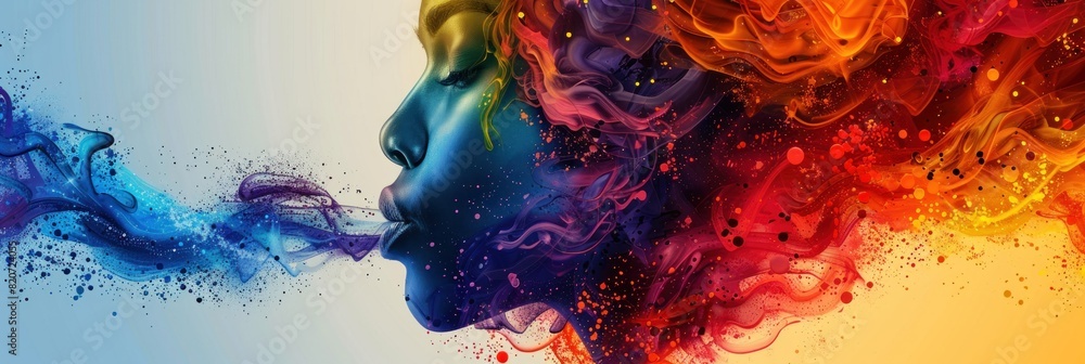 Woman profile with colorful paint splashes Woman profile with colorful paint splashes