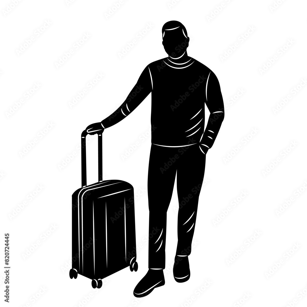 man standing with suitcase silhouette on white background vector man standing with suitcase silhouette on white background vector