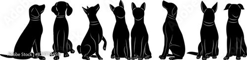 set of dogs sitting in a row silhouette on a white background vector