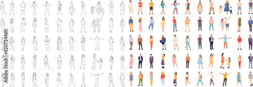 set of people men and women on white background vector