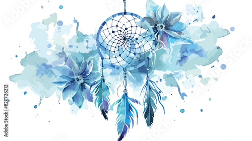 dream catcher with blue flower watercolor Vector illustration