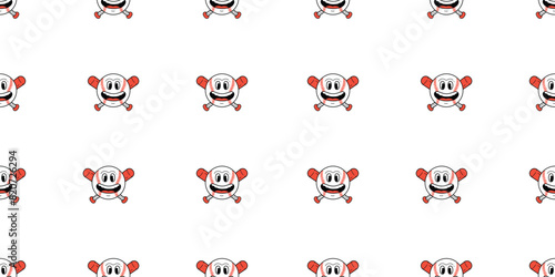 baseball seamless pattern smile face ball vector cartoon baseball bat crossbones doodle softball sport gift wrapping paper scarf isolated repeat wallpaper tile background illustration design
