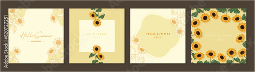 ひまわり ヒマワリ 夏  sunflower 素材セット フレーム 背景 ベクターイラスト シンプル おしゃれ