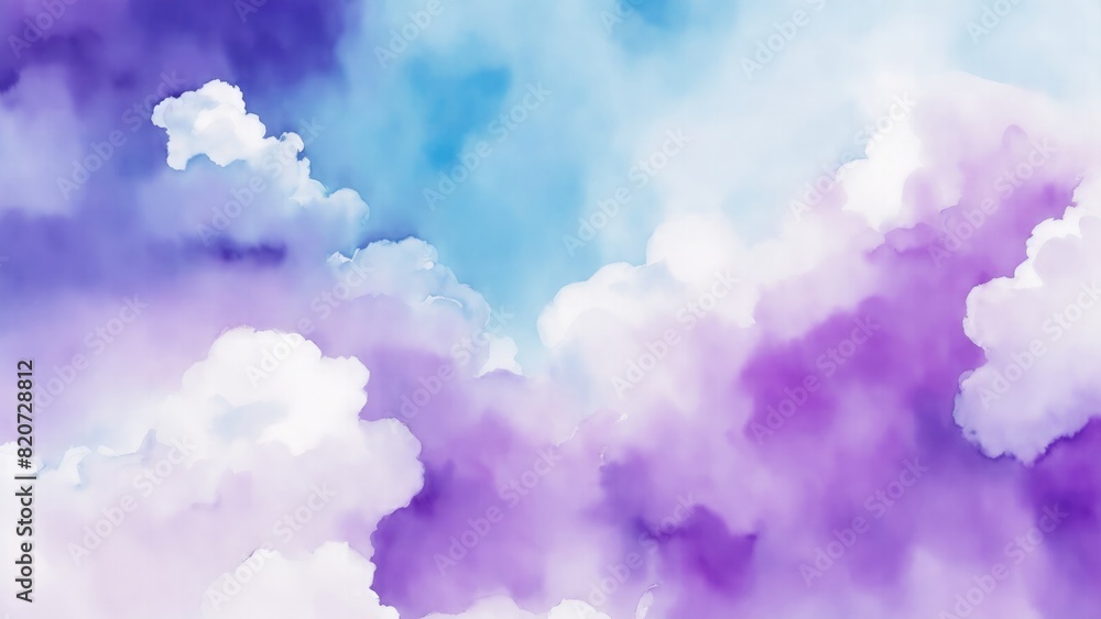 Purple blue and purple watercolor background abstract puffy clouds in bright colors