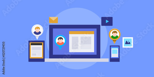 Personalised content marketing on digital devices, business communication concept vector illustration.