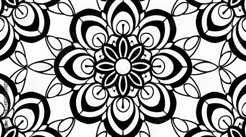 simple PATTERN OF rounded MANDALA, BLACK AND WHITE, ON A WHITE BACKGROUND