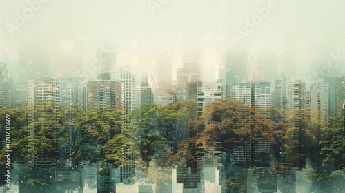 Surreal blend of cityscapes and forests in digital collage