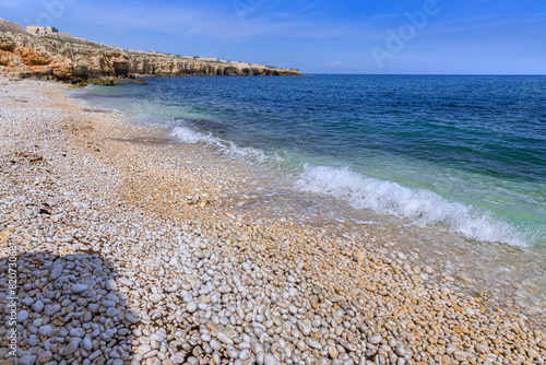 Fototapeta Naklejka Na Ścianę i Meble -  The “Grotte di Ripalta (Ripalta's Caves)” beach in Bisceglie, Puglia, where you can admire several natural caves, in southern Italy.