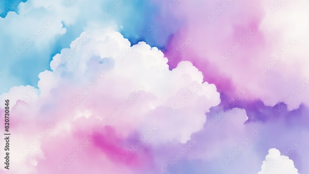 Fototapeta premium Pink blue and purple watercolor background abstract puffy clouds in bright colors