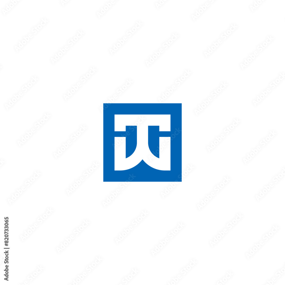 TW monogram logo inside blue square. T & W initials. TW monogram logo inside blue square. T & W initials.
