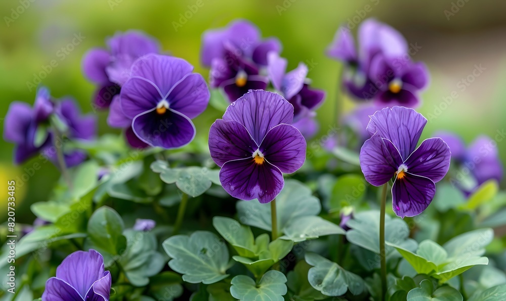 multiple purple Viola tricolor flowers , Generative AI multiple purple Viola tricolor flowers , Generative AI