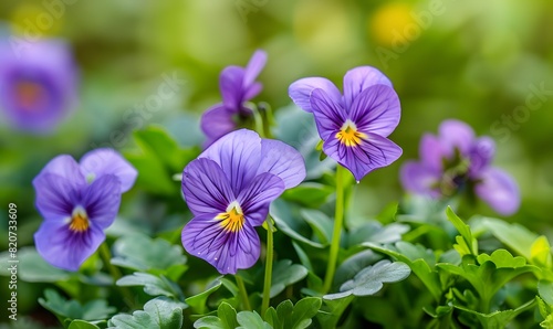 multiple purple Viola tricolor flowers   Generative AI