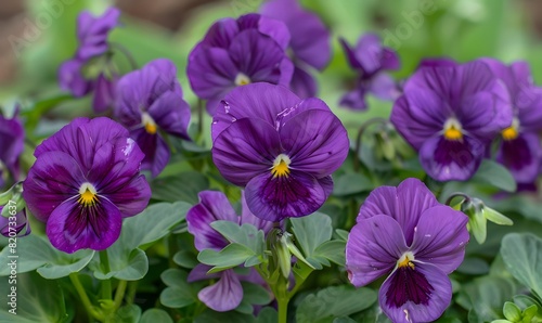 multiple purple Viola tricolor flowers , Generative AI