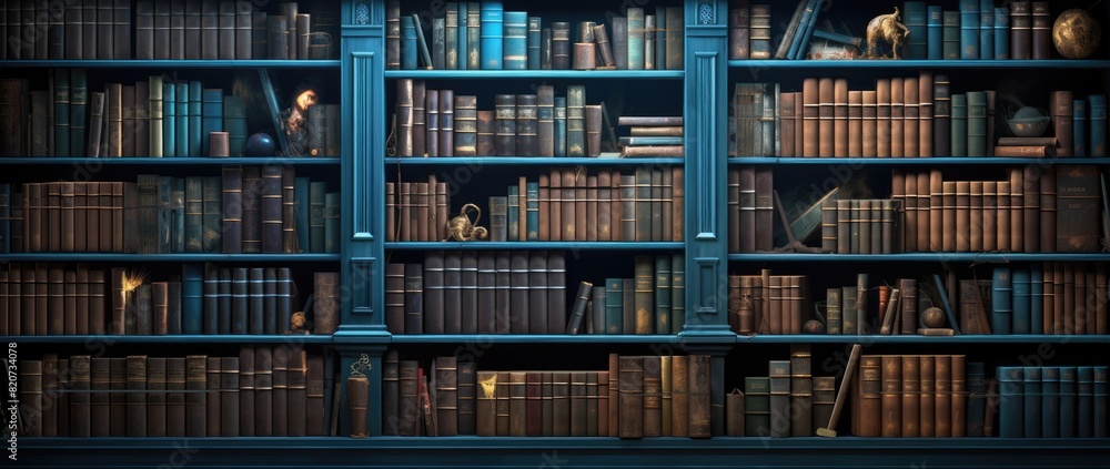 An antique bookshelf adorned with a collection of vintage books from yesteryears. An antique bookshelf adorned with a collection of vintage books from yesteryears.