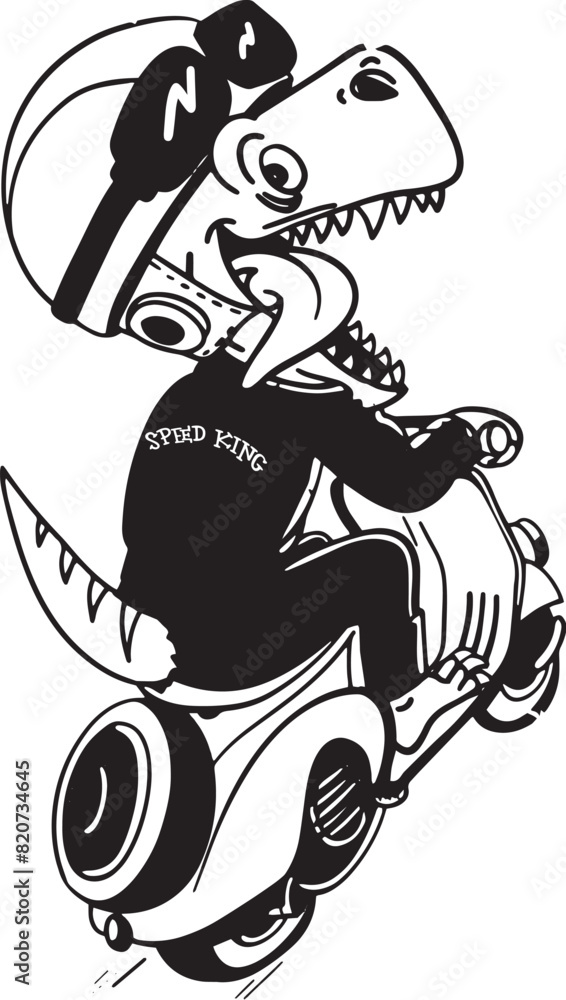 Obraz premium dragon dinosaur on a motorcycle driving skutter silhouette