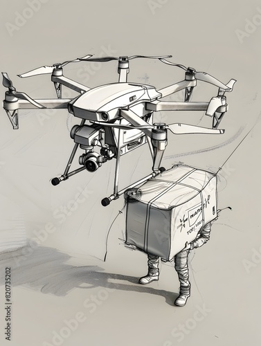 Sketch of a Delivery Driver Embracing the Future with Drone Delivery in Remote Areas photo