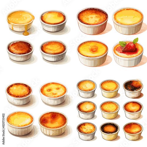 Cheese souffle in a white ceramic ramekin, composition isolated over the white background