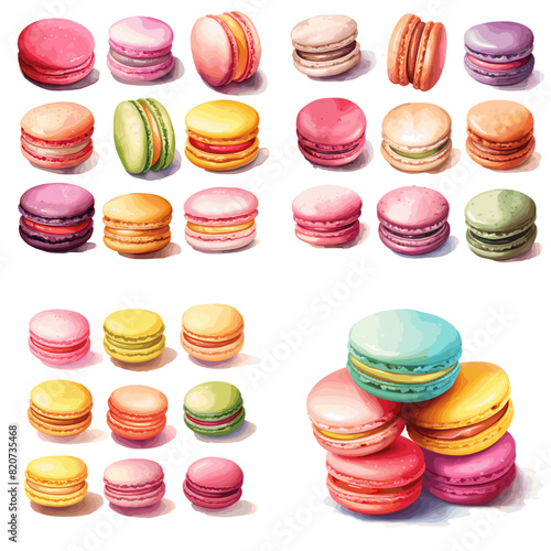 Collection of Sweet and colourful french macaroons or macaron on white background