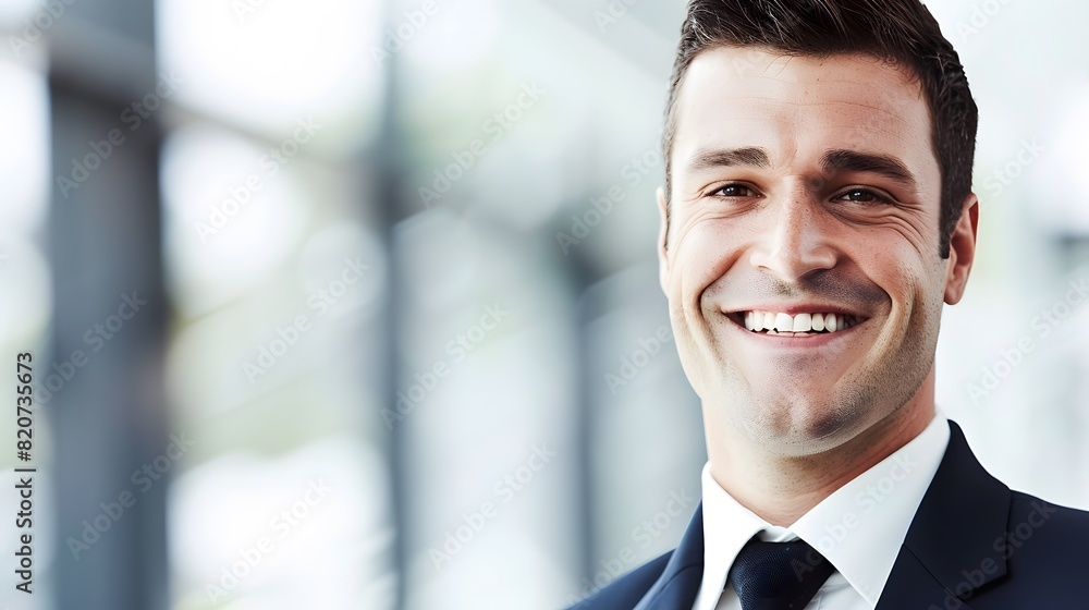 Smiling young businessman in a professional suit, symbolizing confidence and success in a corporate environment. Smiling young businessman in a professional suit, symbolizing confidence and success in a corporate environment.