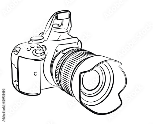 The sketch of a professional SLR camera.
