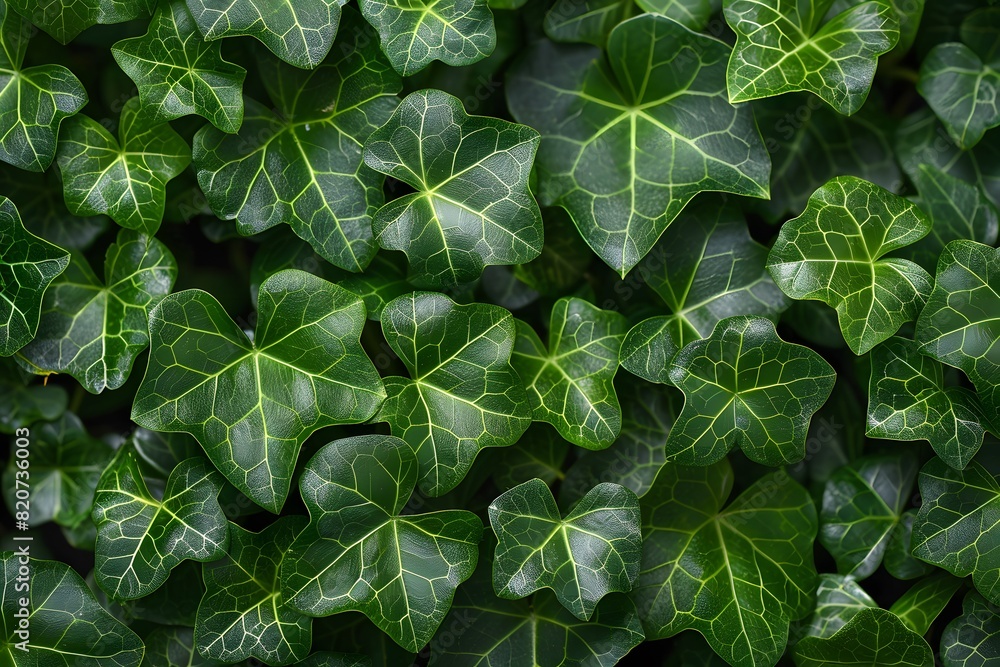 Fototapeta premium Lush Green Ivy Leaves - Nature Background, Botanical Design for Print, Card, Poster