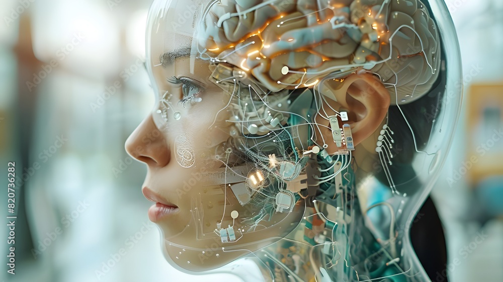 Futuristic robot background, modern android cyborg with mechanisms ...