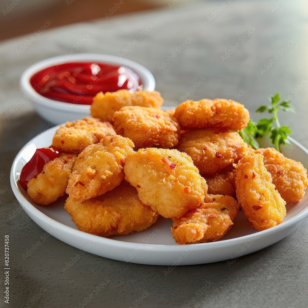 a bowl of crispy chicken nugget served with tomato sauce a bowl of crispy chicken nugget served with tomato sauce