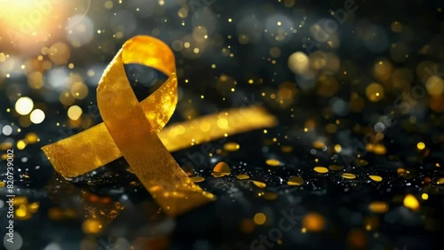 A yellow ribbon with a black background photo