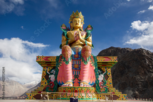 Leh Ladakh, India - October 8, 2019 : Panoramic View Of Statue Of Maitreya Buddha At Diskit Monastery In Nubra Valley, Leh Ladakh, India.