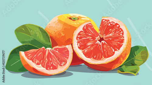 Fresh cut grapefruit on light background Vector illustration