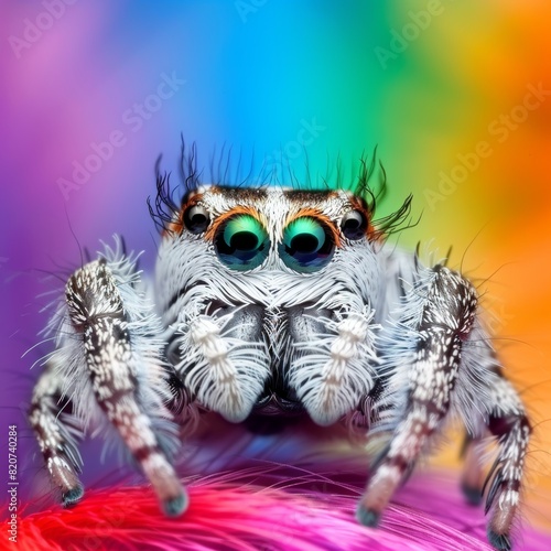 Macro shot of spider on vibrant blurred background, perfect for nature enthusiasts © Ilja