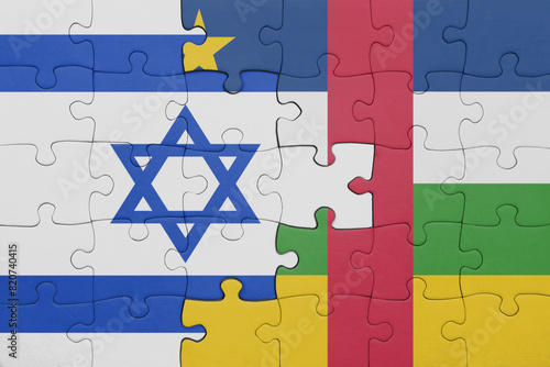 puzzle with the colourful national flag of israel and flag of central african republic . photo