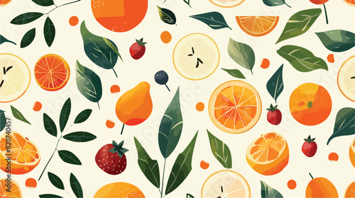 fruits and leaves seamless pattern Vector illustration