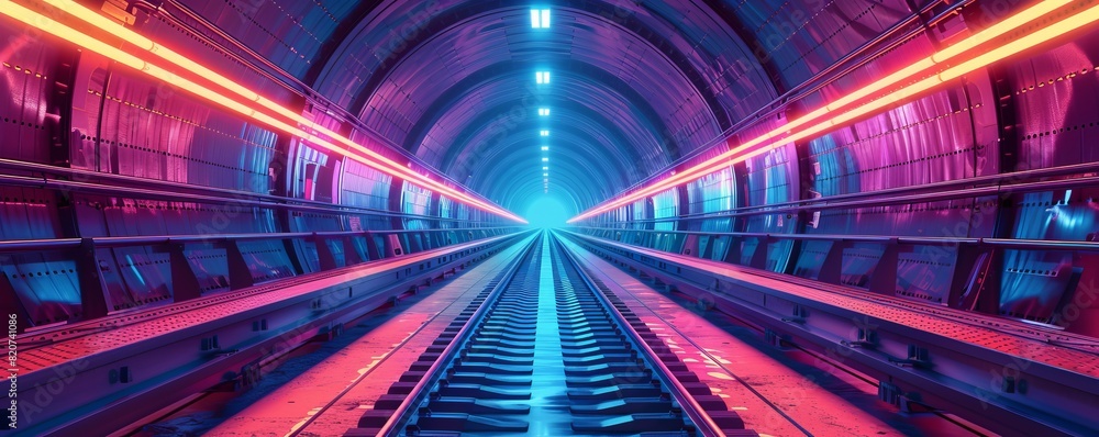 A large underground tunnel with a railway, tram, tram tracks. simple illustration A large underground tunnel with a railway, tram, tram tracks. simple illustration
