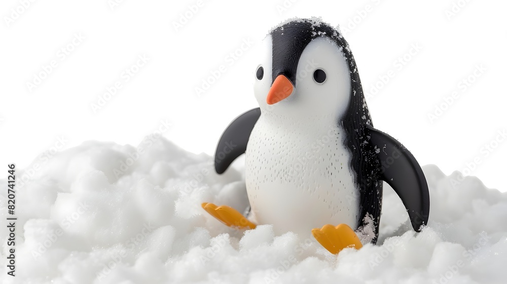 Obraz premium Adorable Penguin Sliding Down Snowy Hill on Recycled Background