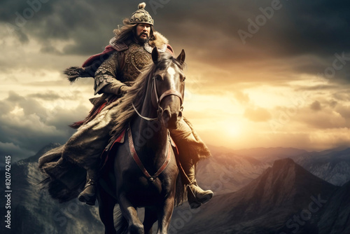 Genghis Khan Mongol Khan Timujin, warrior emperor conqueror. AI generated. © Serhii