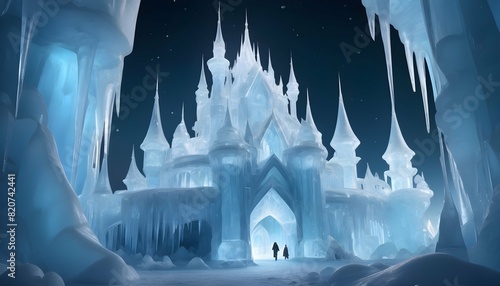 Enchanting Ice Palace With Glistening Ice Sculptur photo