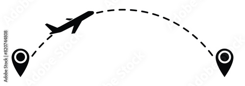 tourism and travel concept. plane travelling from start point to end point with dotted line tracing. trip planning vector symbol on transparent background.