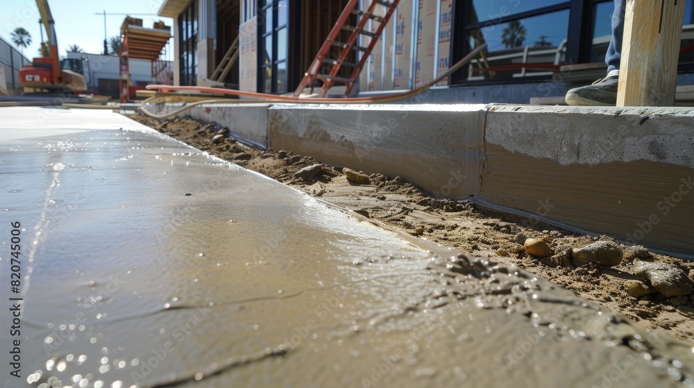 custom made wallpaper toronto digitalNew concrete sidewalk close-up, smooth finish and neat lines, surrounded by construction tools and materials