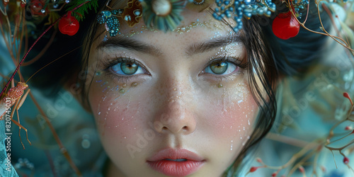 Ethereal Beauty: Japanese Woman with Praying Mantis
