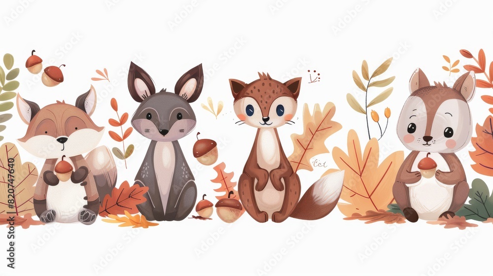 Naklejka premium Cute cartoon zoo animals with enclosures and visitors