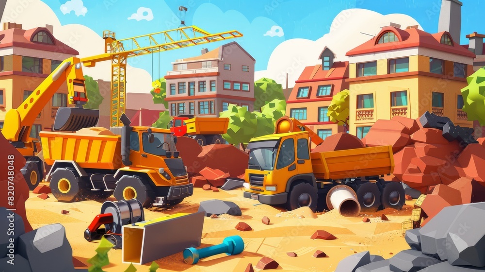 Naklejka premium Fun cartoon city with parks and playgrounds