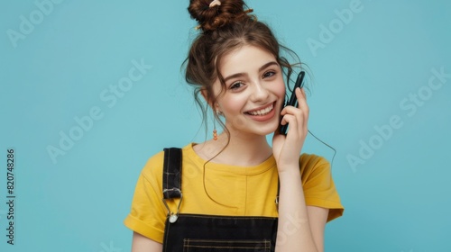 Cheerful Young Woman on Phone photo