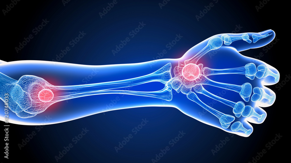 X-ray of an arm. Arthritis, hand and elbow pain. X-ray of an arm. Arthritis, hand and elbow pain.