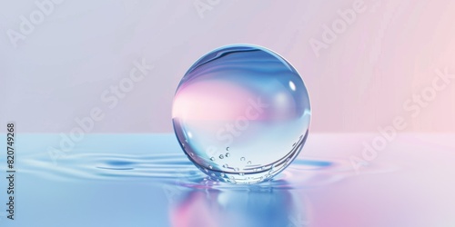 Crystal Clear Water Bubble on Pastel Surface