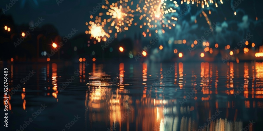 Obraz premium Mesmerizing Fireworks Over a Tranquil Waterfront