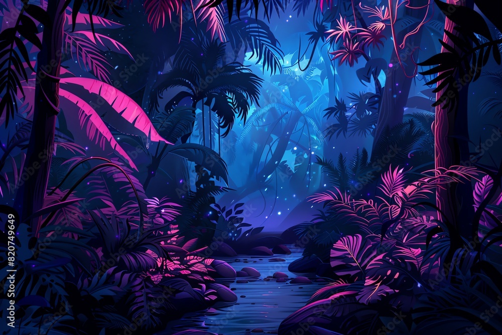 Glowing Jungle Nightscape background Glowing Jungle Nightscape background