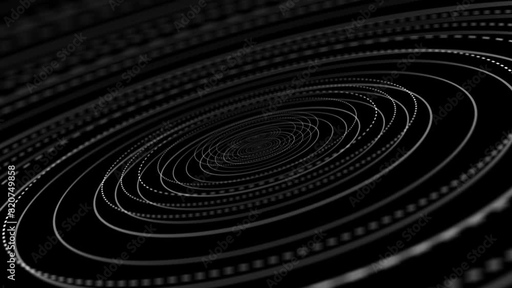 Seamless black and white bright glowing repeating pulsing rings from center on black background loop. Looped broadcasting station concept. Seamless black and white bright glowing repeating pulsing rings from center on black background loop. Looped broadcasting station concept.